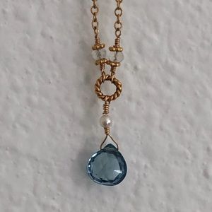 Dainty Gold filled Blue Stone Pendant necklace